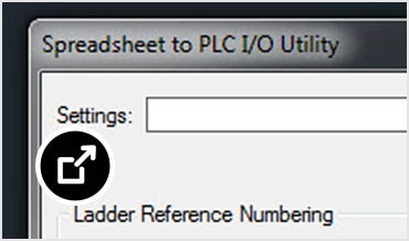 电子表格到 PLC I/O 适用法式菜单笼盖屏幕截图