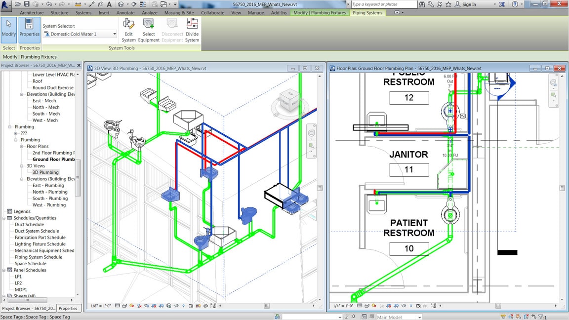 Plumbing design and documentation Revit Features