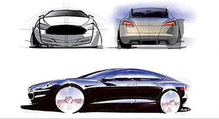 在 Sketchbook 爱游戏绘制的 Tesla Model S 观点草图