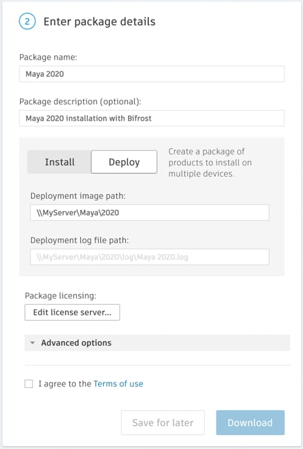 Image showing the Enter package details dialog