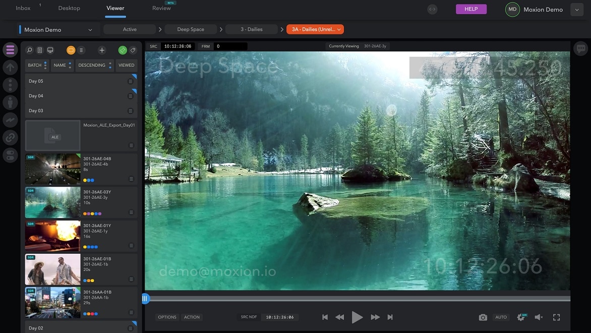 Screenshot from Moxion, Autodesk’s cloud solution for digital dailies and review