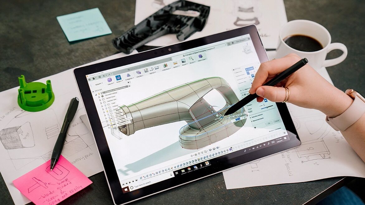 Working in the offices of the Autodesk San Francisco Technology Center using Fusion 360