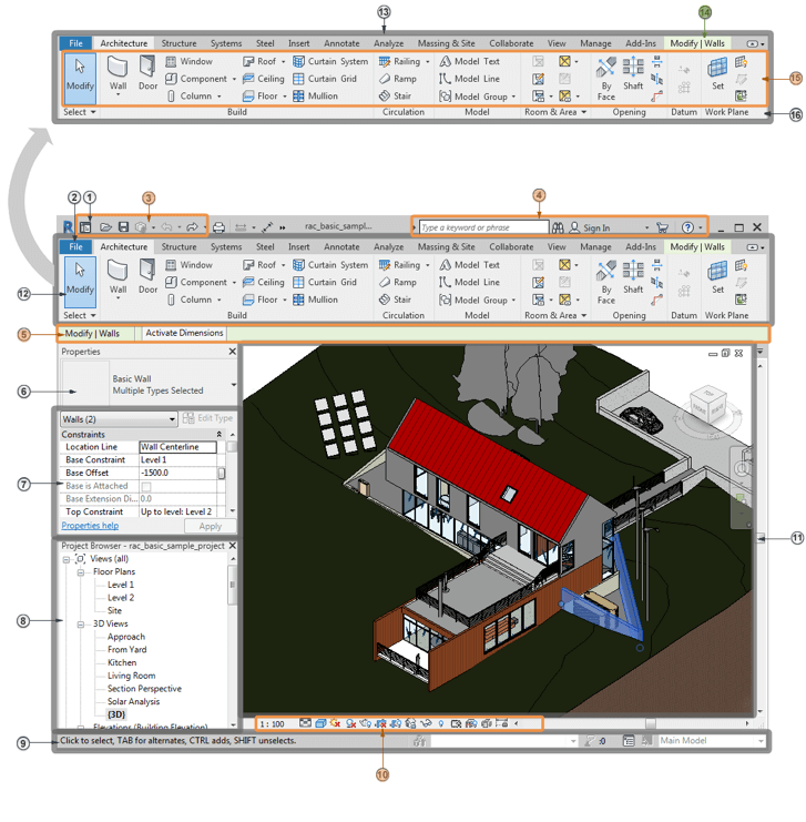 Visita de orientación sobre la interfaz de usuario Revit Autodesk