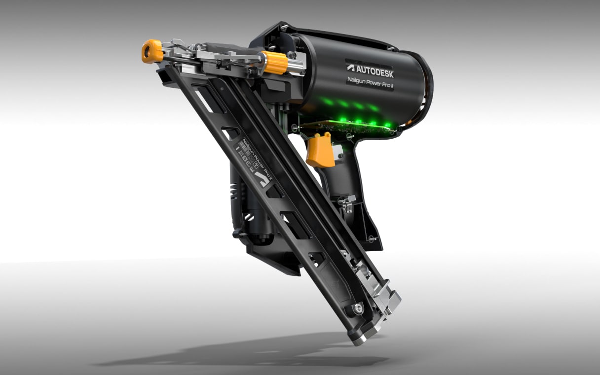 Rendered image from Autodesk Fusion of Nail Gun