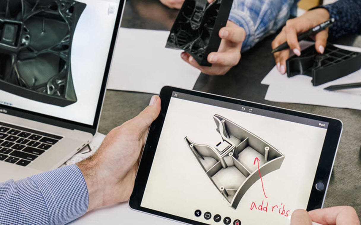 Man using collaboration tools in Autodesk fusion on ipad