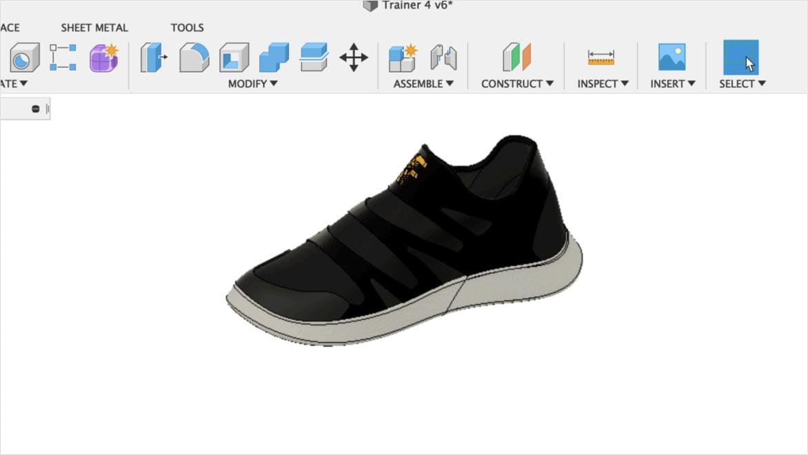 3D shoe designed in Autodesk Fusion