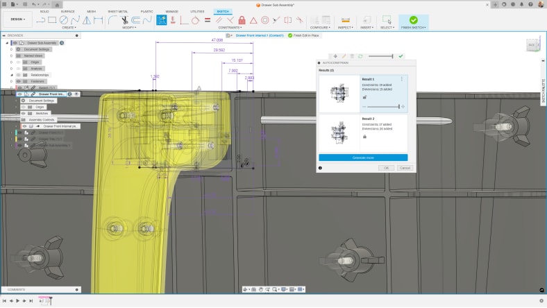 Autodesk Fusion 中的草图自动约束