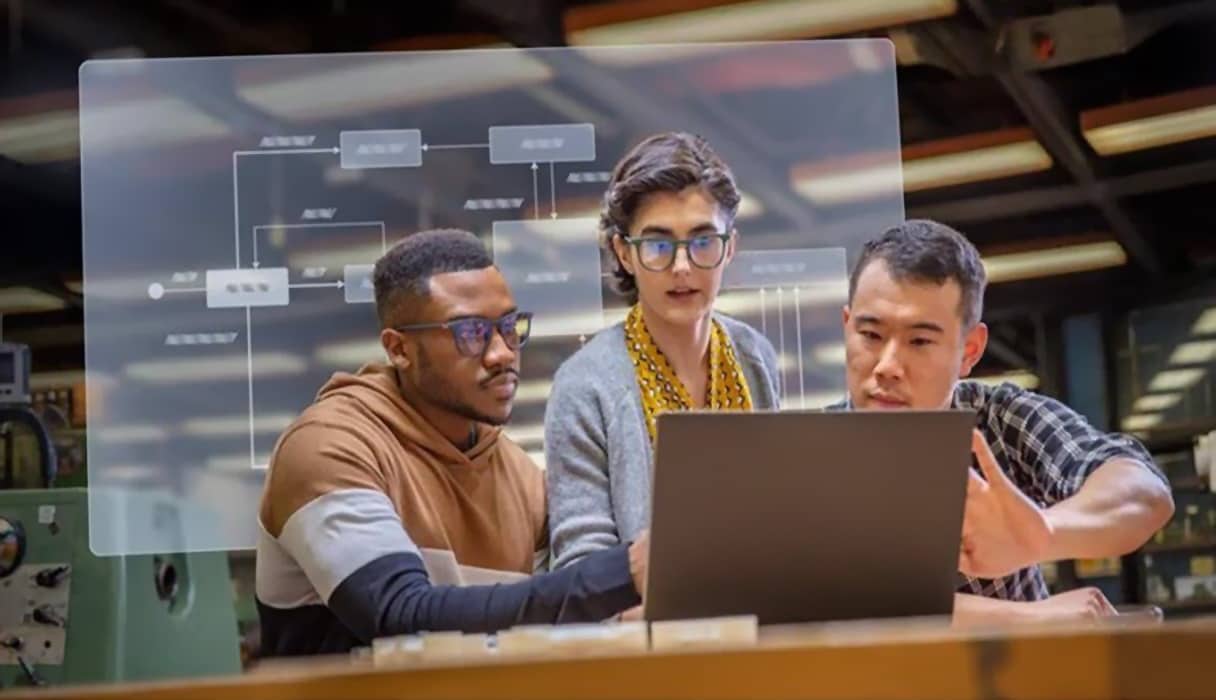 Group of people working on Fusion 360 on computer