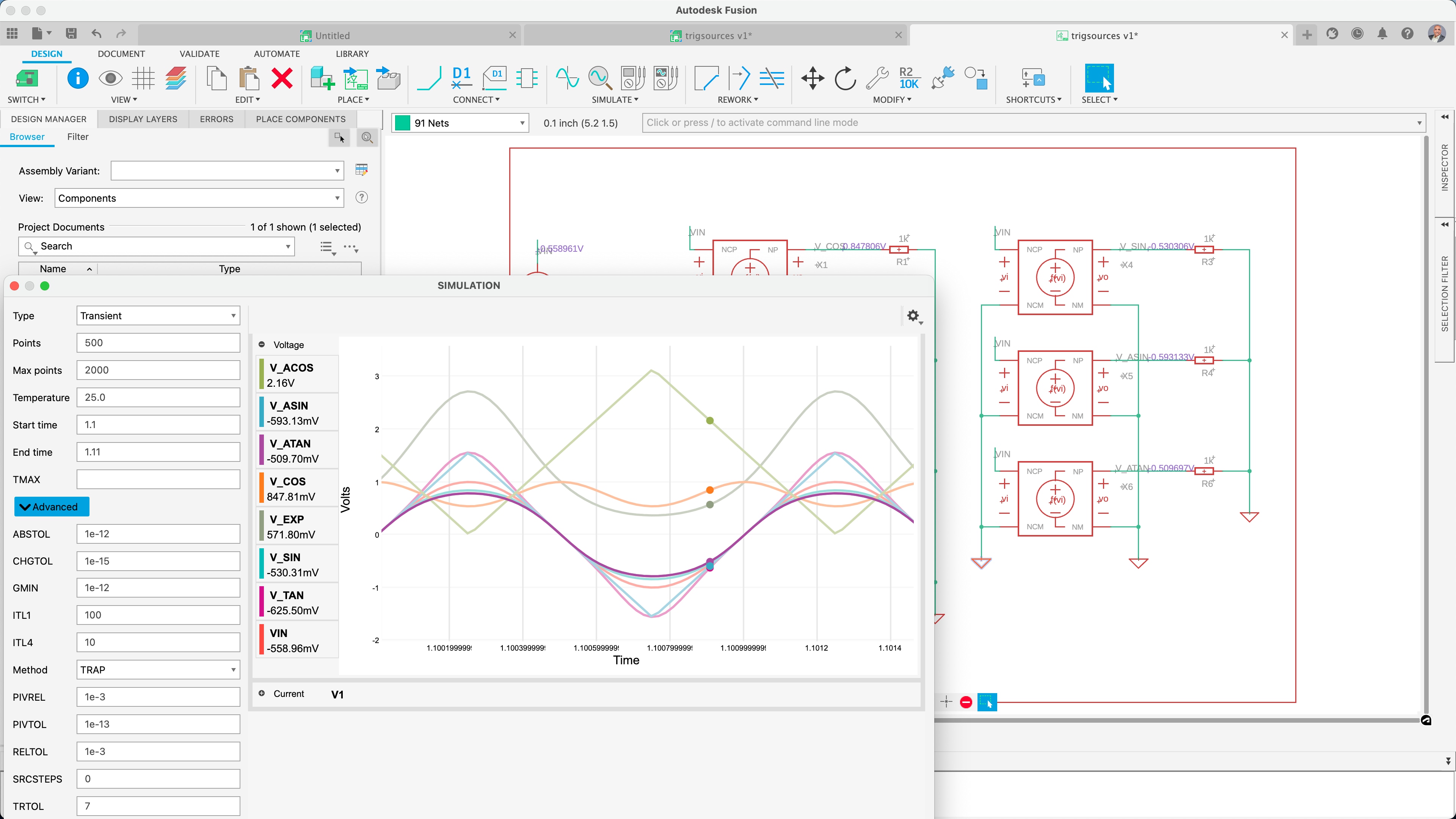 Schematic spice simulation in Autodesk Fusion.