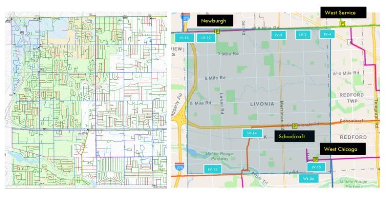 Maps showing the city of Livonia, Michigan water systems