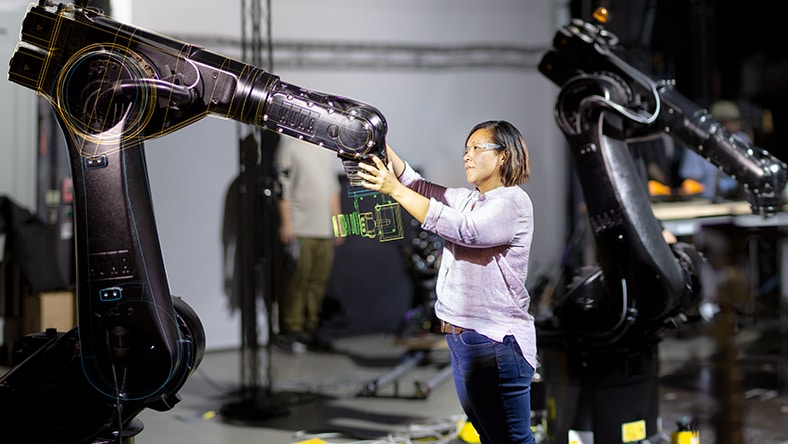 Abbildung einer Frau mit einem Roboter