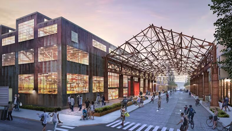 Rendering of Building 12, a renovated industrial space.