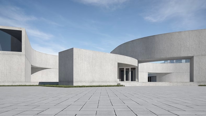 Mimesis art museum in South Korea, built primarily with concrete.
