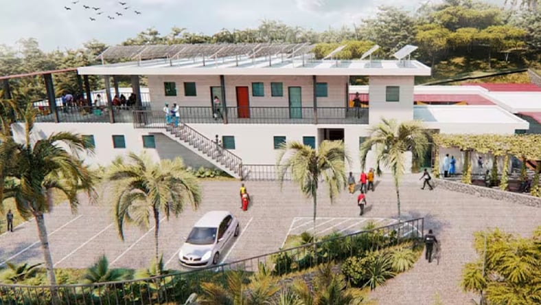 Arial view of Build Health International hospital rendering in Haiti.