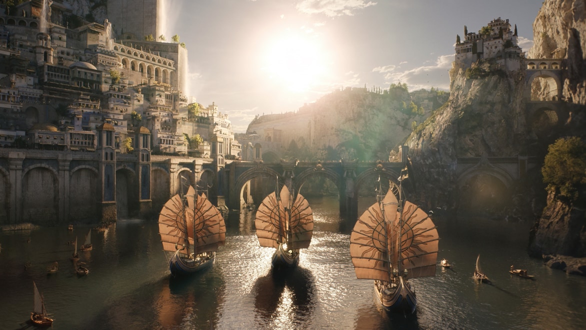 Scène avec bateaux dans Le Seigneur des Anneaux : Les Anneaux de Pouvoir
