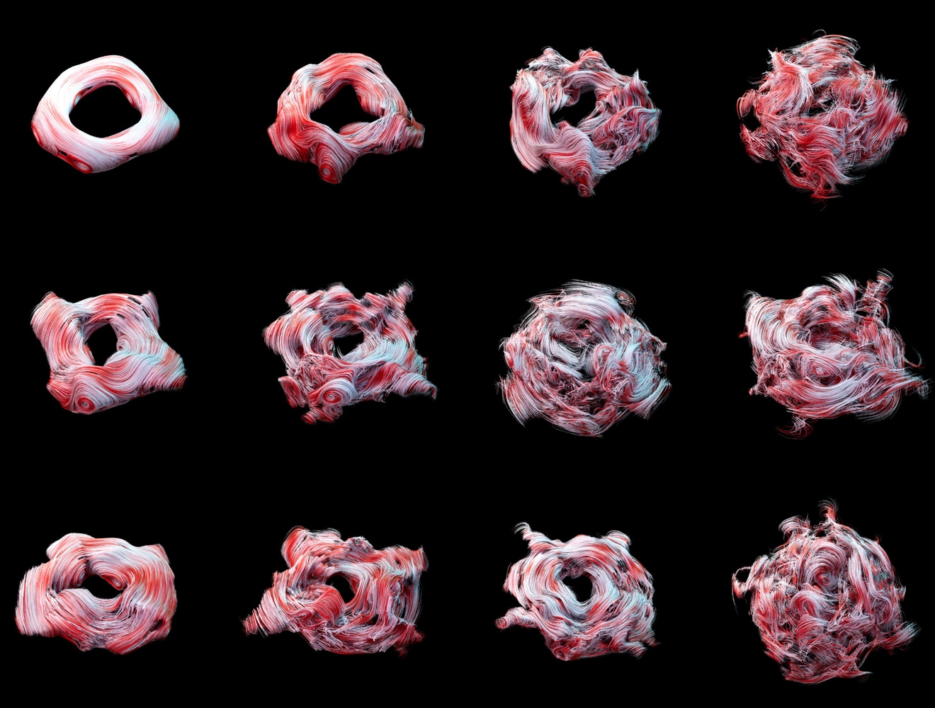 Multiple iterations of red swirling effect