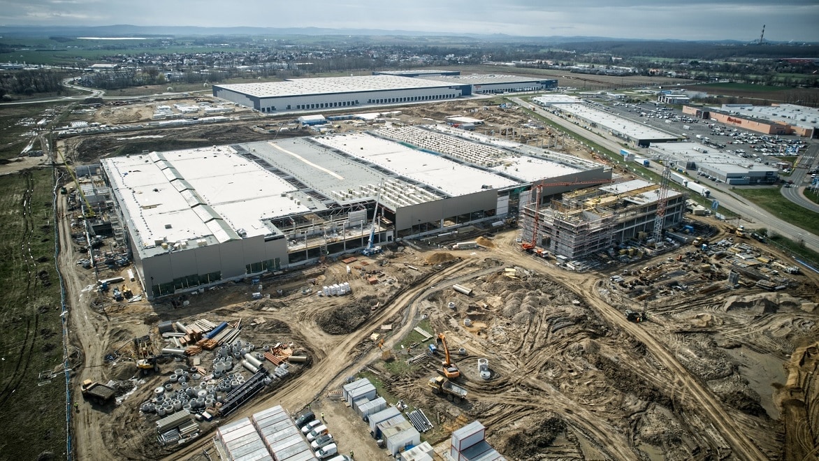 An image of the Legnica construction site, showing the facility nearing completion.