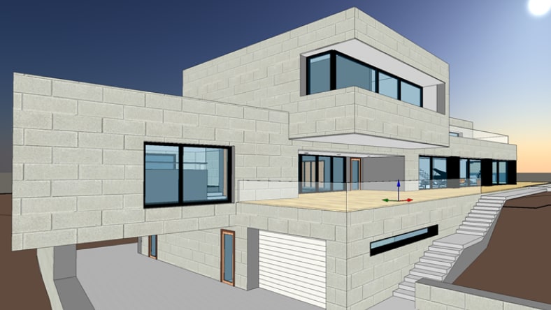 A 3d rendering of a building in Revit