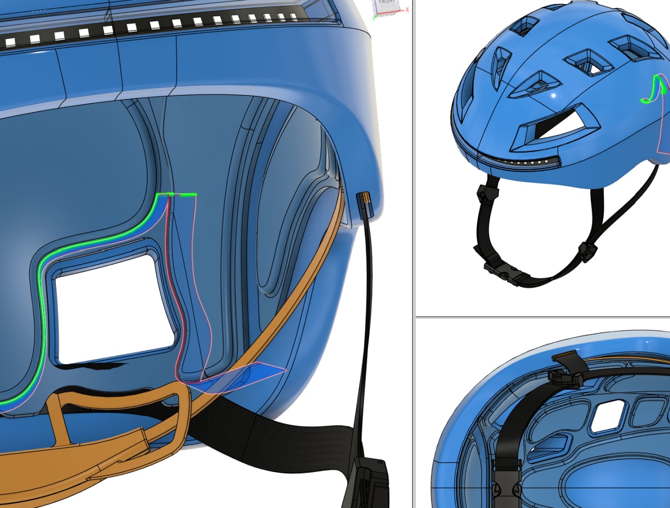 Screen shot of Autodesk Fusion showing bicycle helmet design