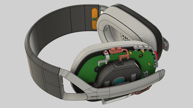 Fusion model of headphones showing electronics