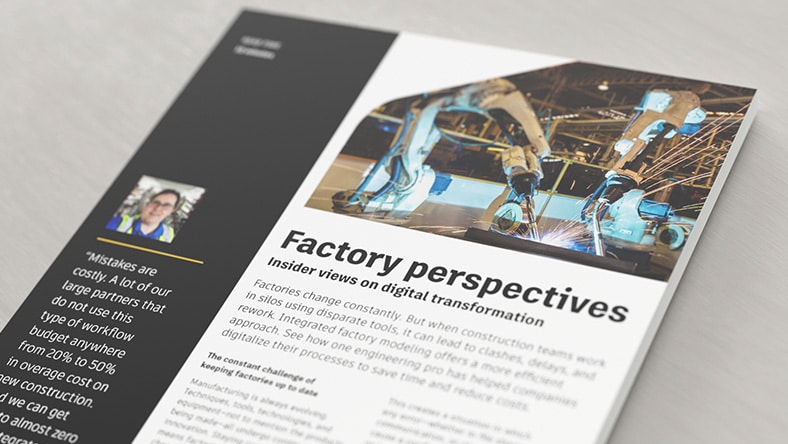 Piece of paper with article title "Factory perspectives: insider views on digital transformation"