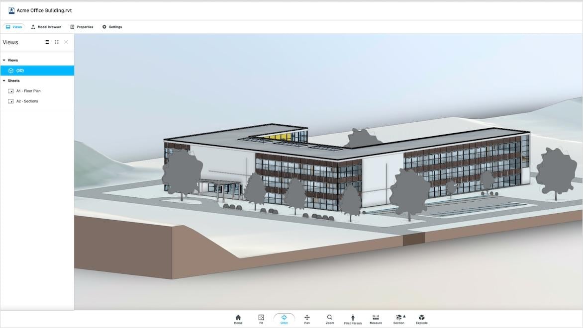 A building model is shown inside a file upload window on a computer screen.
