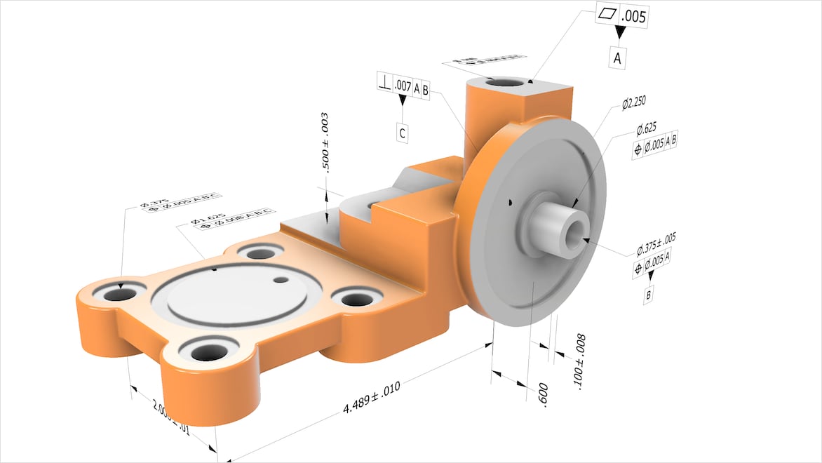 A 3D CAD model of a product or part.