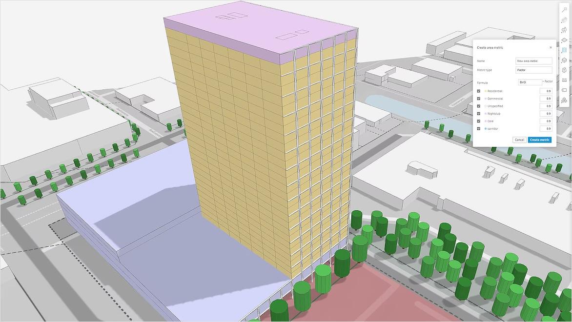An area analysis for a new building in Forma software