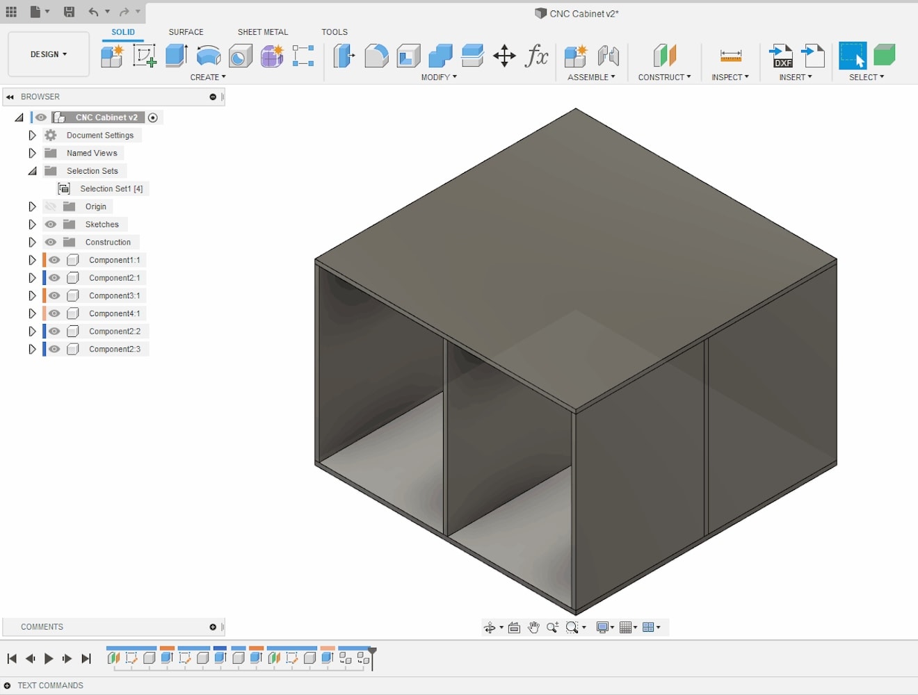 Screenshot of the Fusion user interface with different sections outlined and numbered.