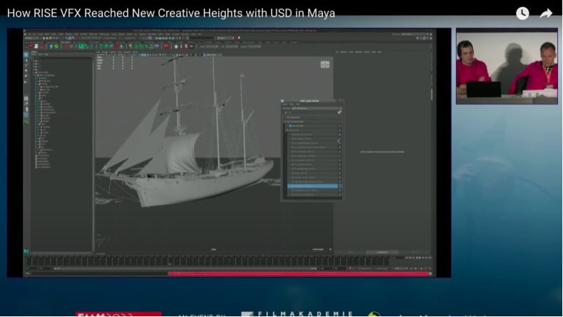 Screenshot from a YouTube video "How RISE VFX Reached New Creative Heights with USD in Maya."