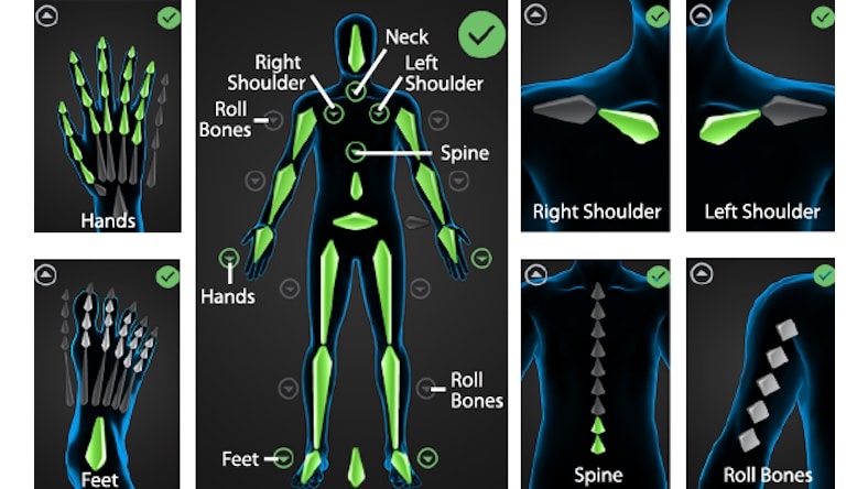 Screen from Maya software showing the different nodes of HumanIK used in skeleton definition.