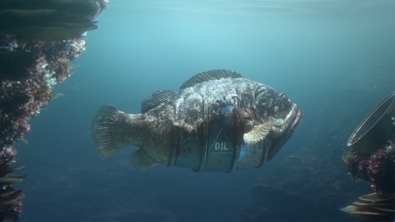 3D rendering of a fish that’s evolved as a hybrid between animal and ocean debris.