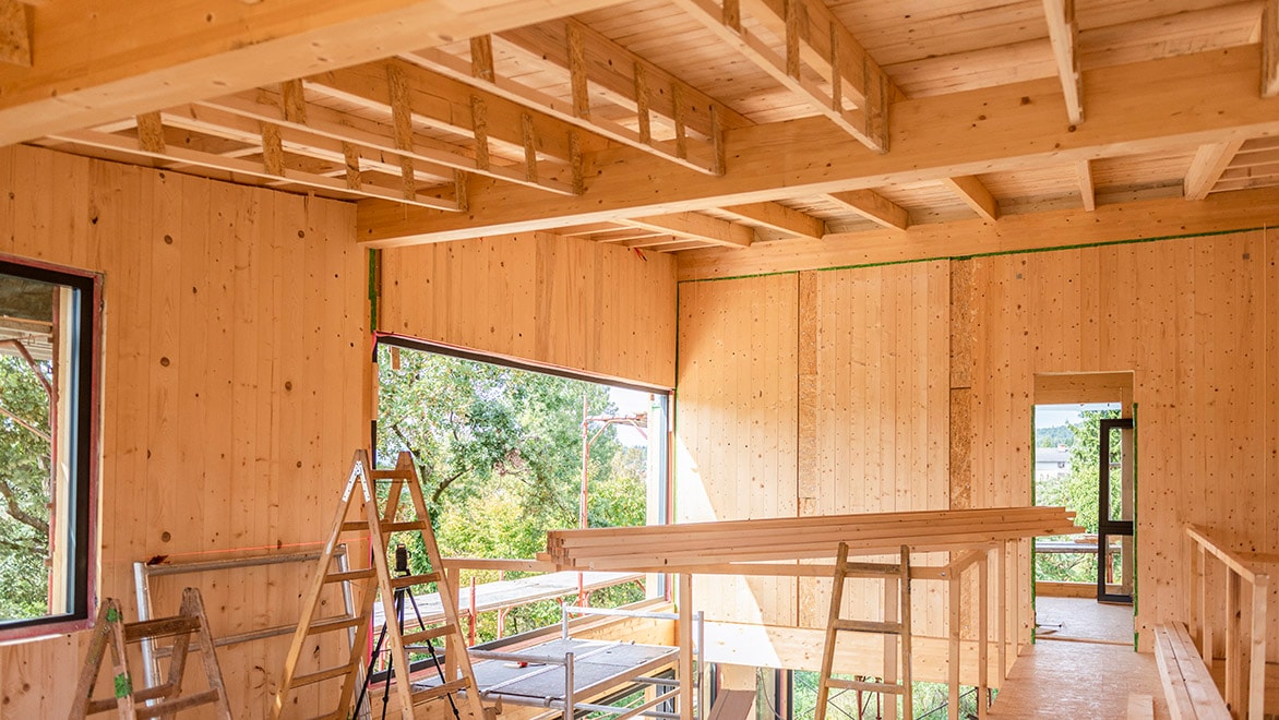 the interior of a home constructed from mass timber.