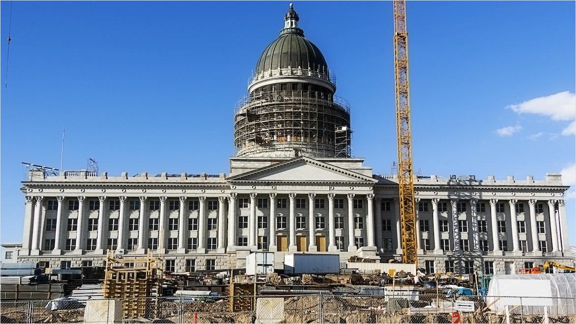 A government building undergoes a makeover while being retrofitted for earthquake safety.
