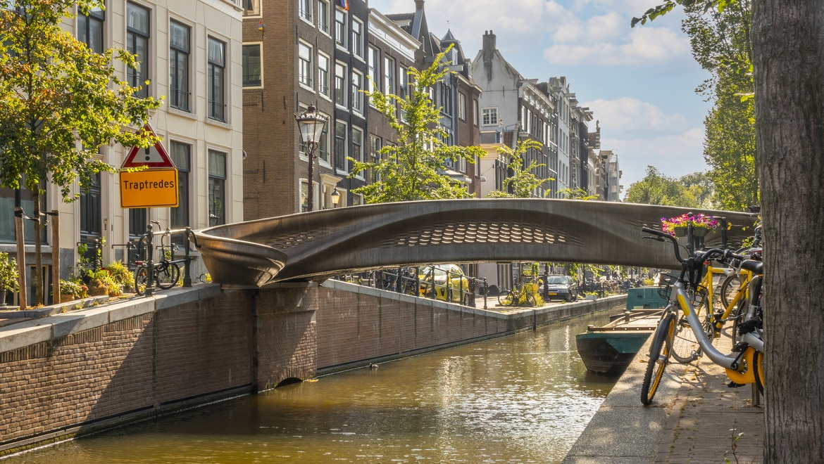 The world first 3D printed bridge in stainless steel, over a canal in Amsterdam.