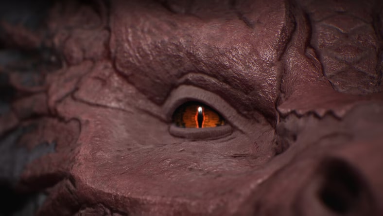 Realistic dragon eye in 3D animation