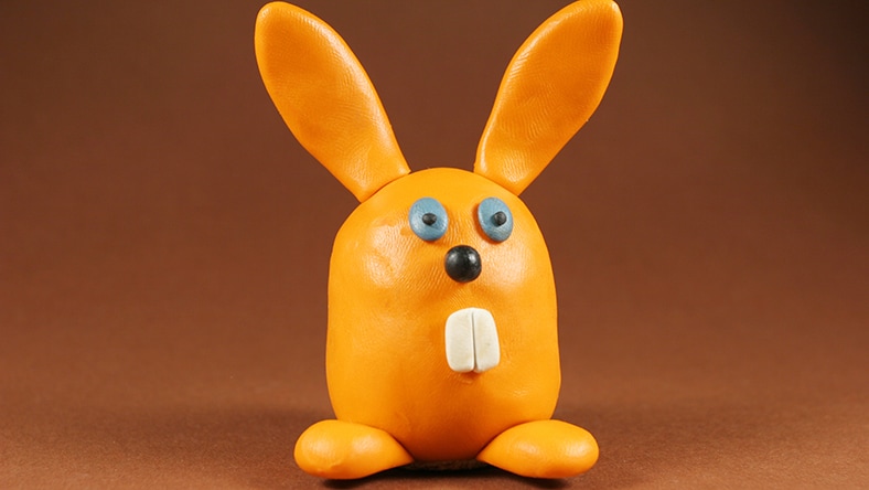 A rabbit is rendered as a clay figure.