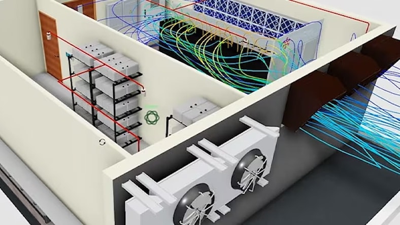 HVAC design software illustrates airflow in a room.