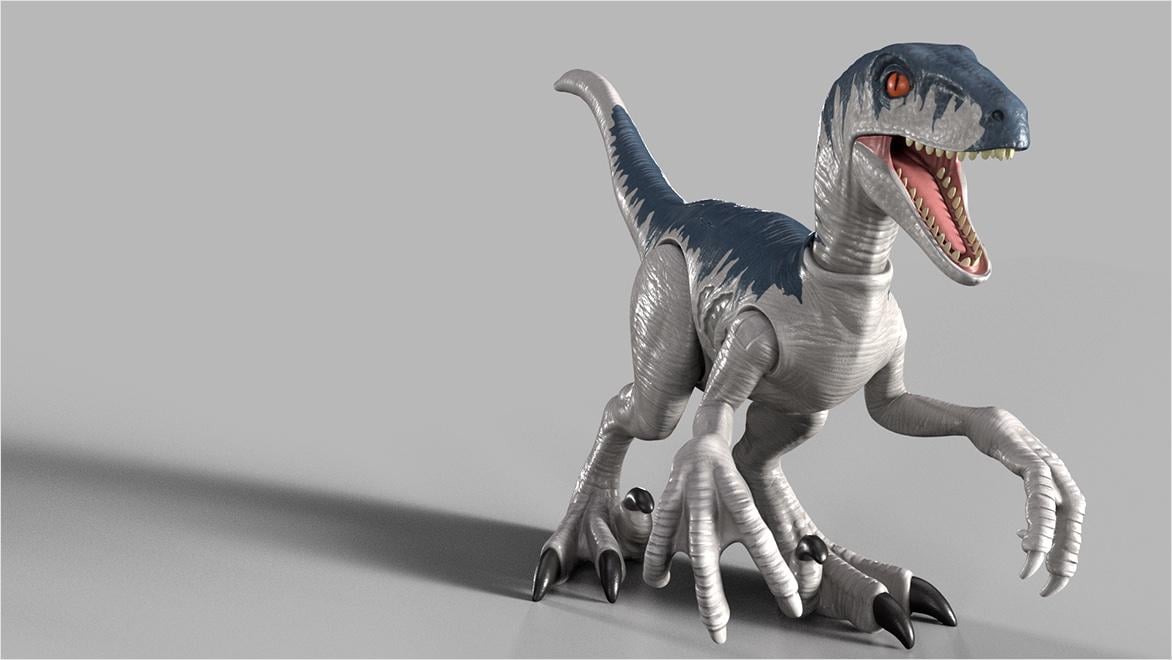A rendering of a toy dinosaur shows detailed light highlights.
