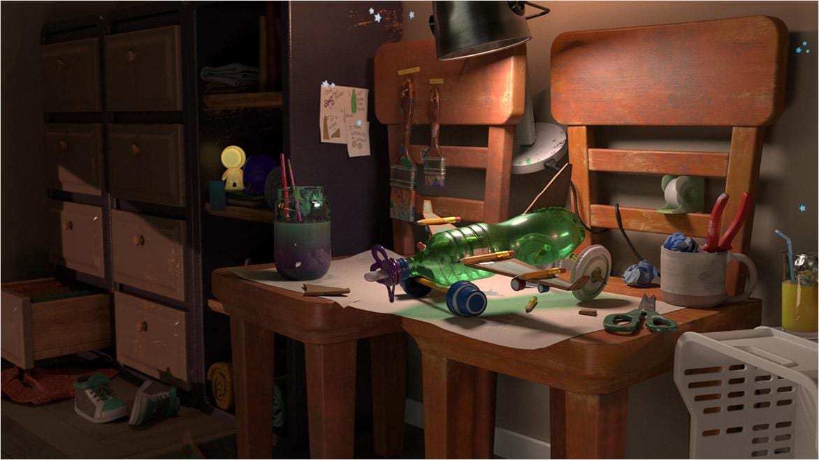 A rendering of a craft room displays fine light and shading detail.