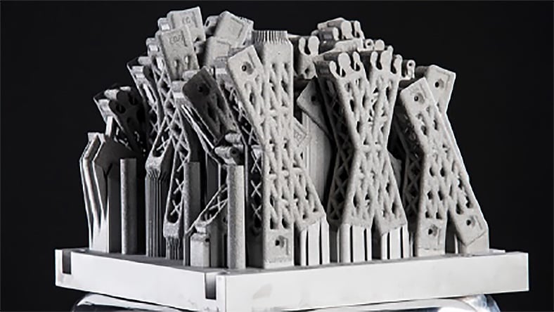 A 3D rendering of buildings shaped through generative design.