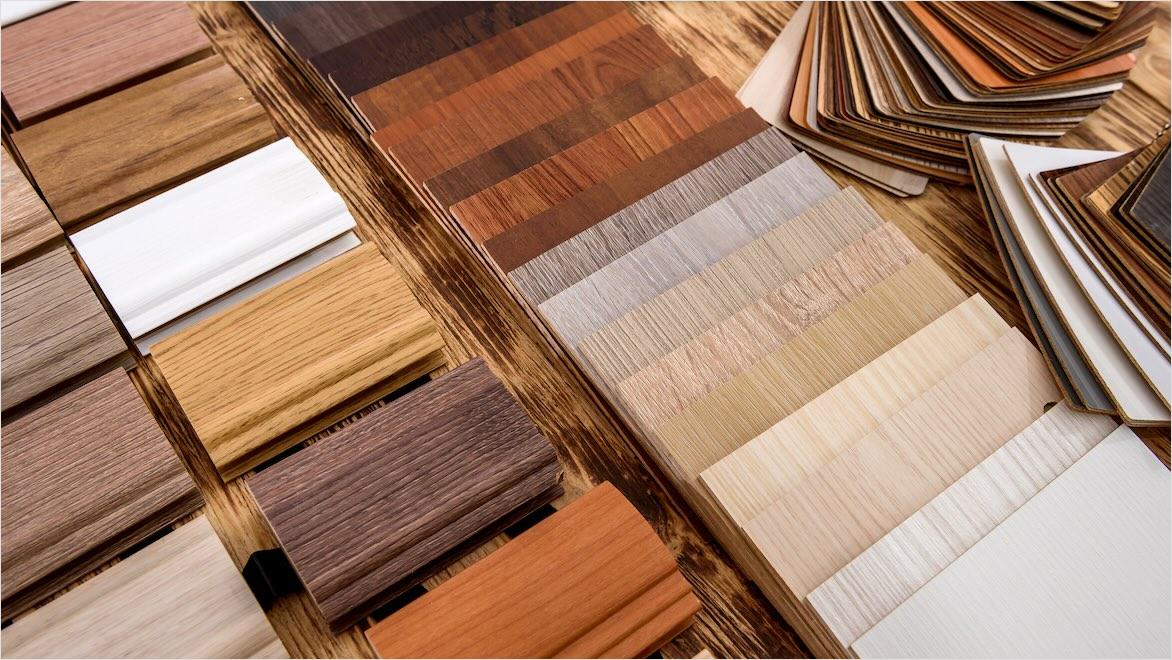 A close-up of different wood, plywood, composite, and veneer options.
