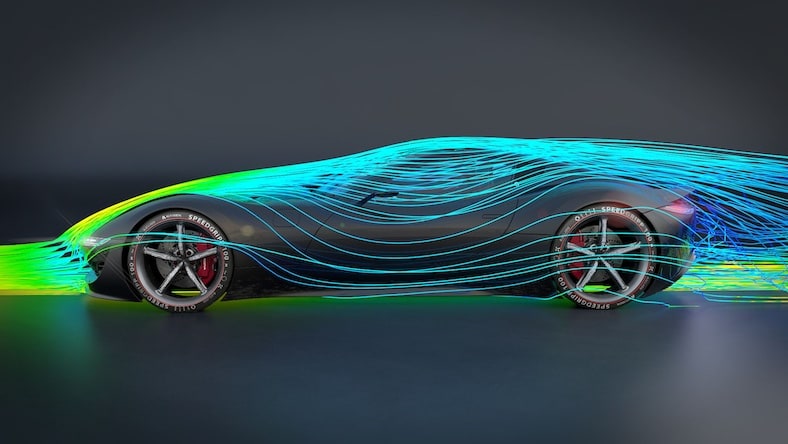 Rendering of a concept car showing airflow