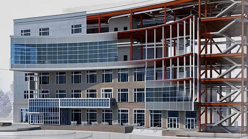 Building rendering using BIM tools.