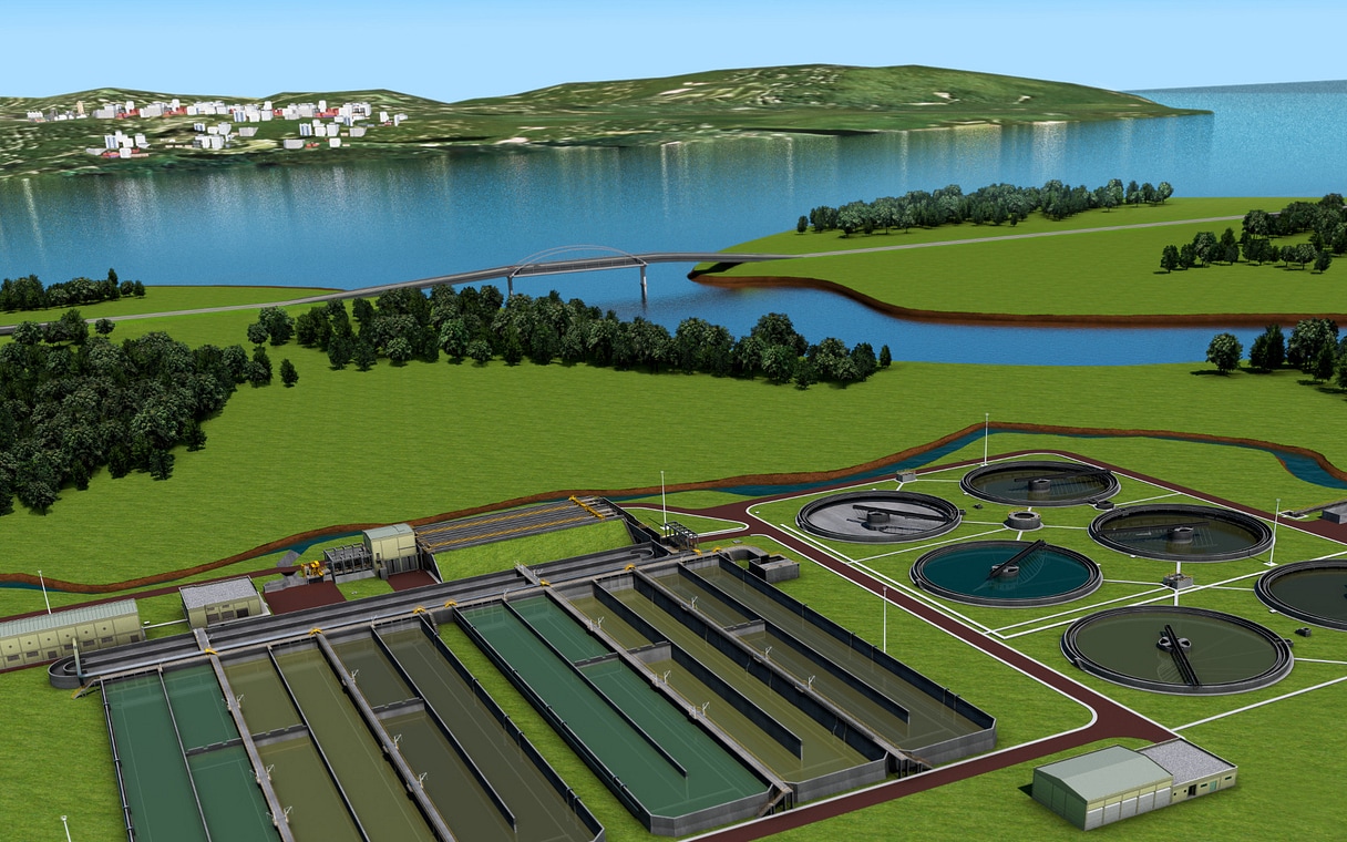 Rendering of a green wastewater treatment facility