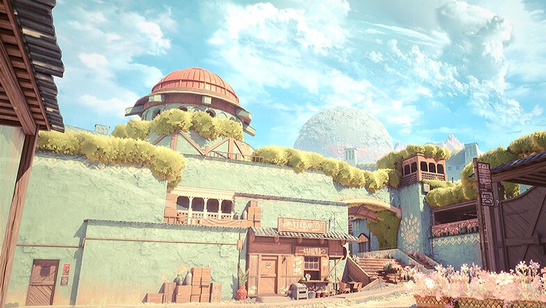 A digital 3D rendering of a house