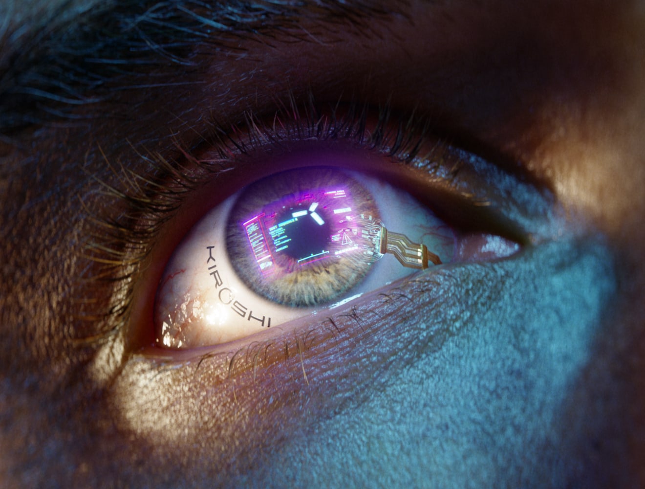 Still of eye and reflection from "Cyberpunk 2077" 