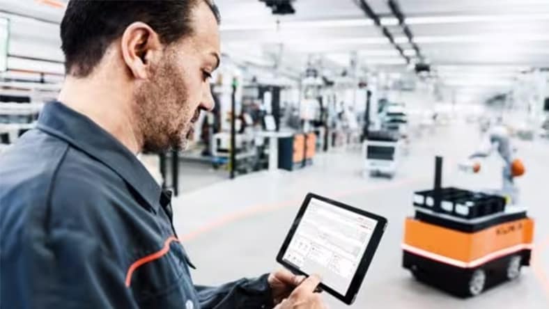 Man looking into screen