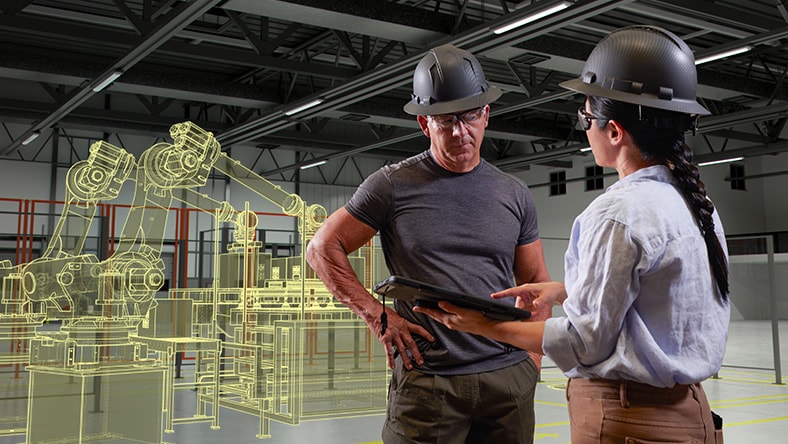 production engineer reviewing factory design