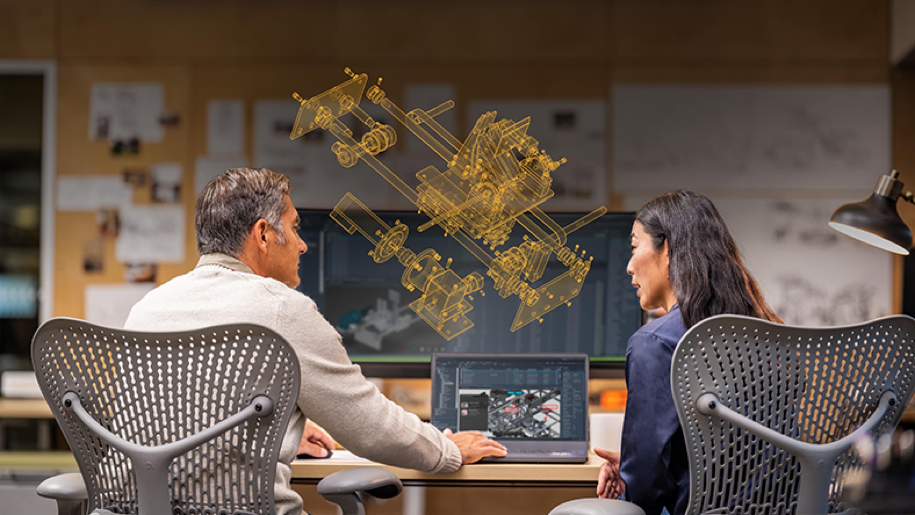 rendering of design and manufacturing process connected by data